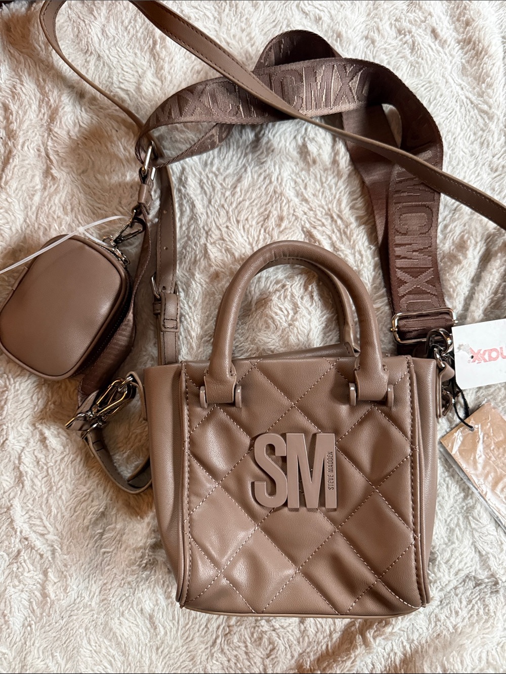 Steve Madden Quilted Mini Tote in Taupe Brown